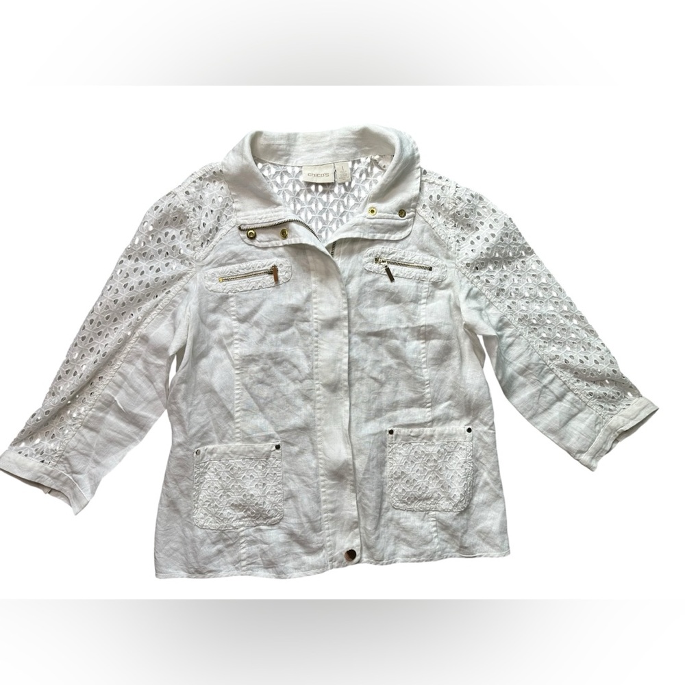Chico’s White Eyelet Lace Utility Jacket Size 1 (M)